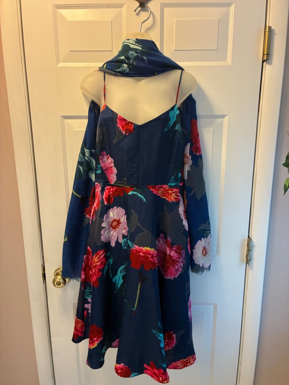 Banana Republic Navy Floral Midi Dress with Matching Shawl